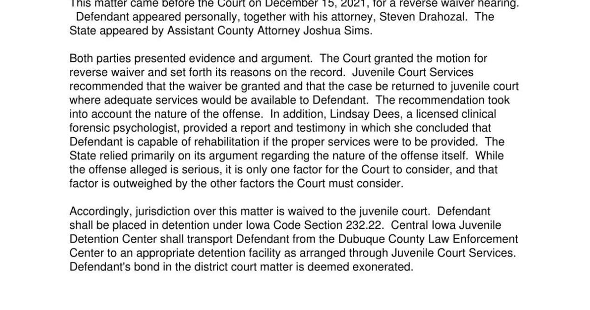 Case moved to juvenile court for Dubuque teen accused in gunpoint