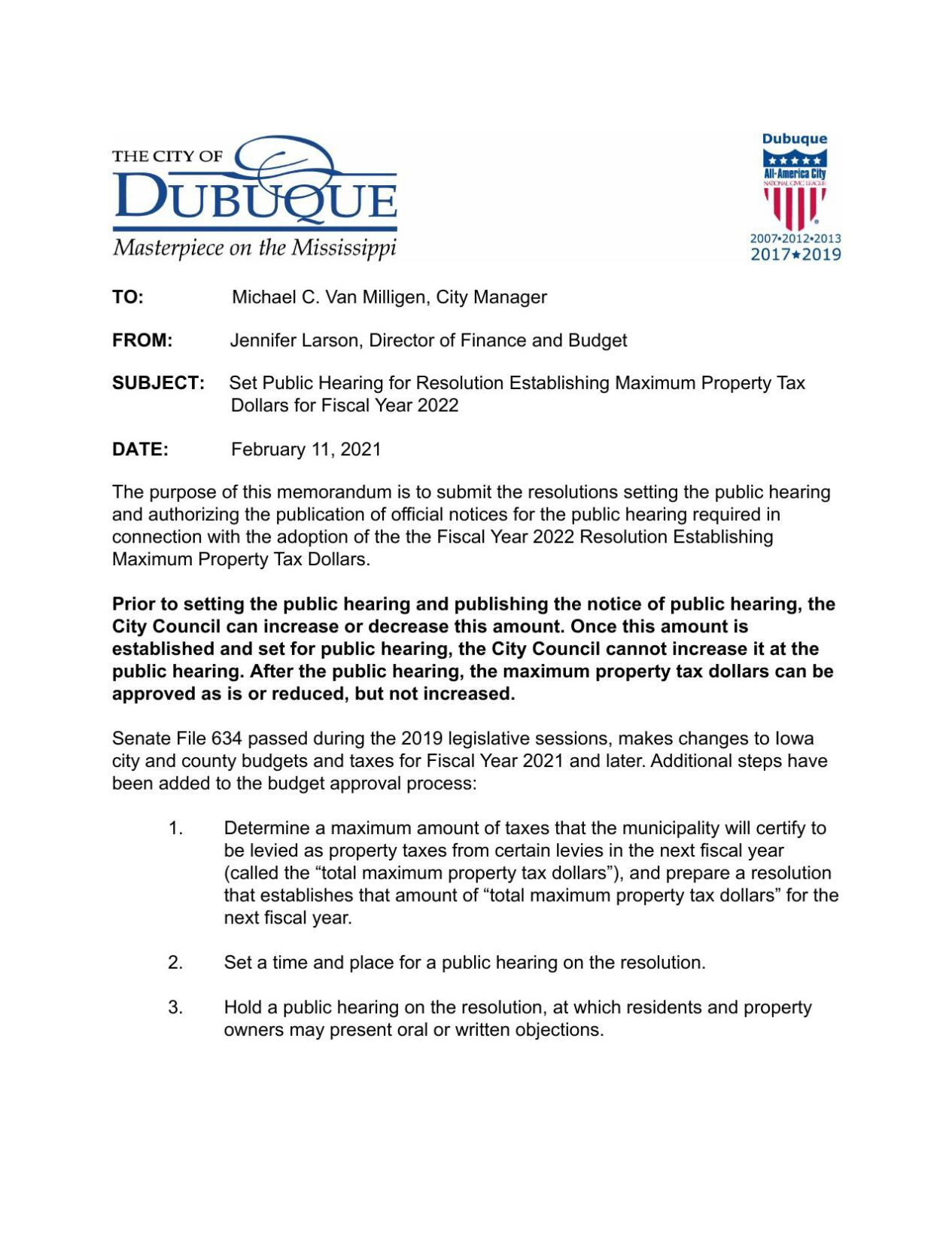 Dubuque Fiscal Year 2022 property tax proposal