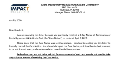 dubuque mobile home park owner says eviction notices sent by mistake coronavirus telegraphherald com