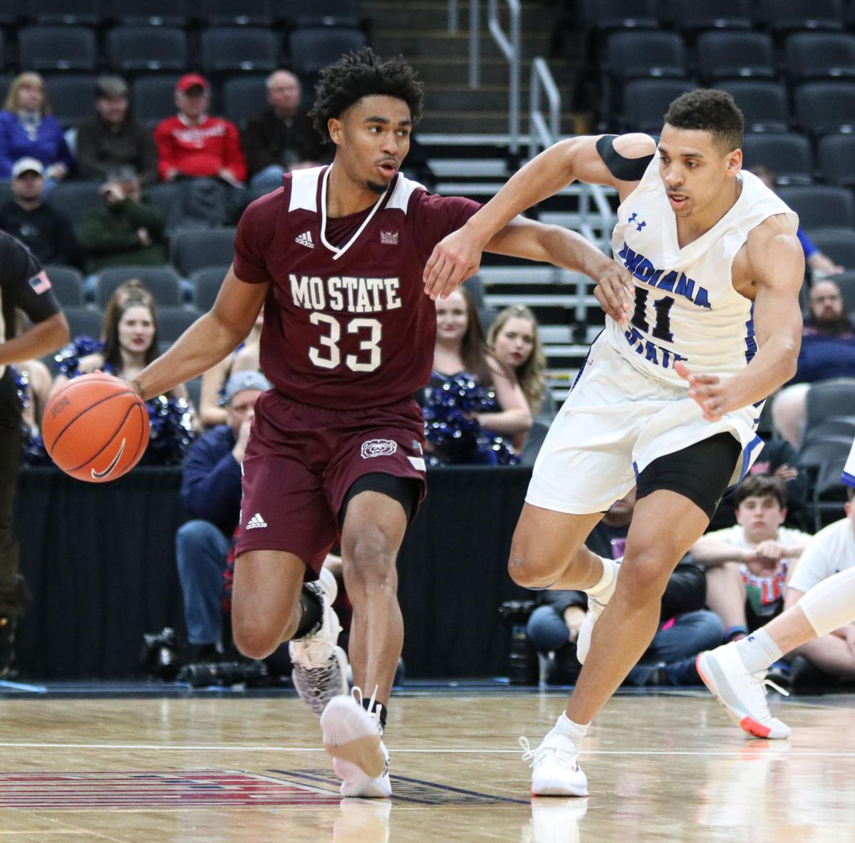 Josh Hall pushes past his Indiana State opponent