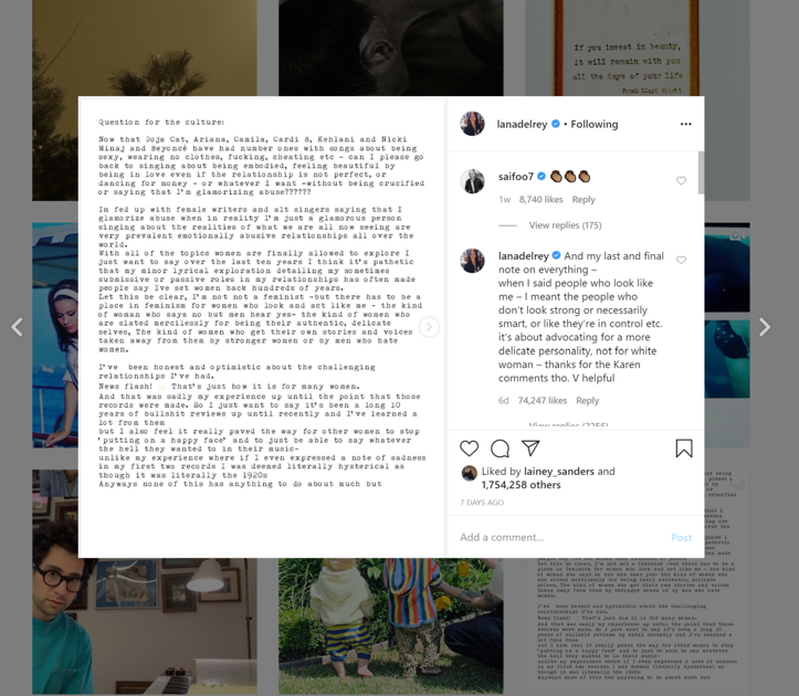 Lana Del Rey Caught In Controversy Over Post On Instagram Life The Standard Org Here's how to dig deep and unlike old instagram posts. lana del rey caught in controversy over