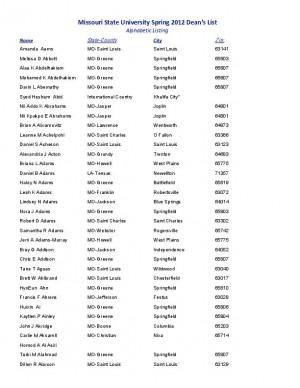 Spring 2012 dean's list by alphabetical order | News | the-standard.org