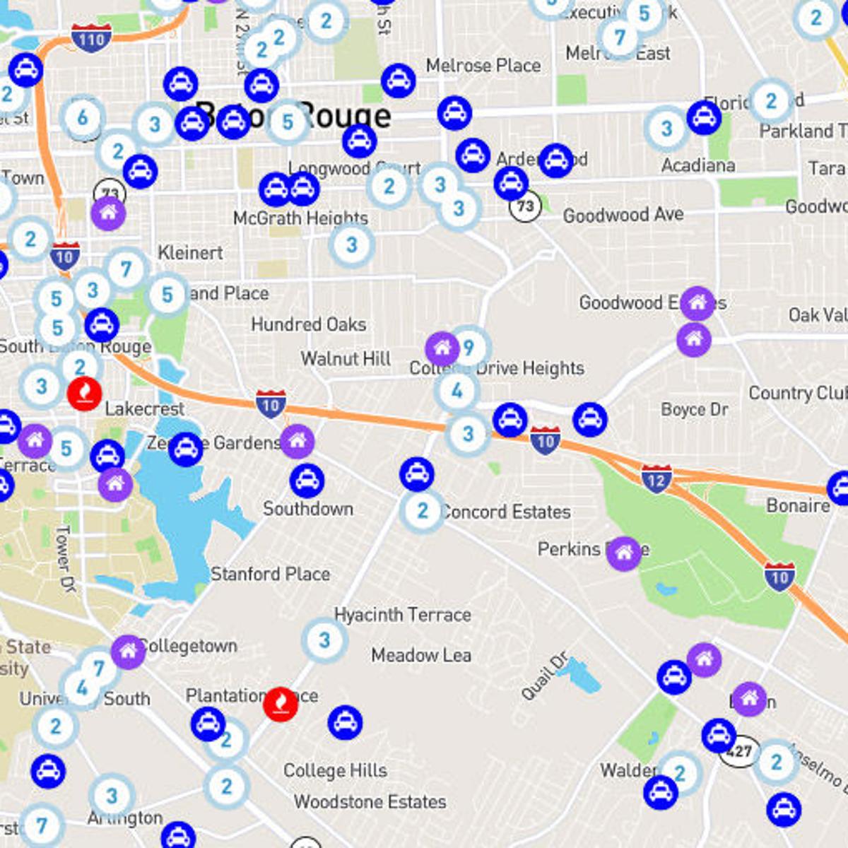 Explore Baton Rouge police calls, fires, traffic accidents in your