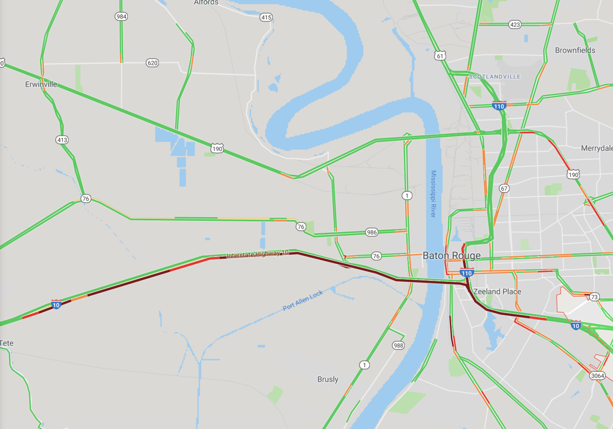 Google Traffic Map Baton Rouge Improperly set concrete, pothole on I 10 East ensnares already 