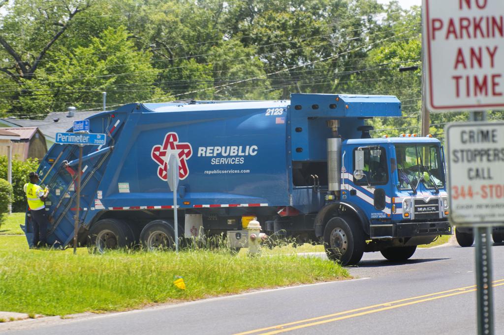 blue garbage truck