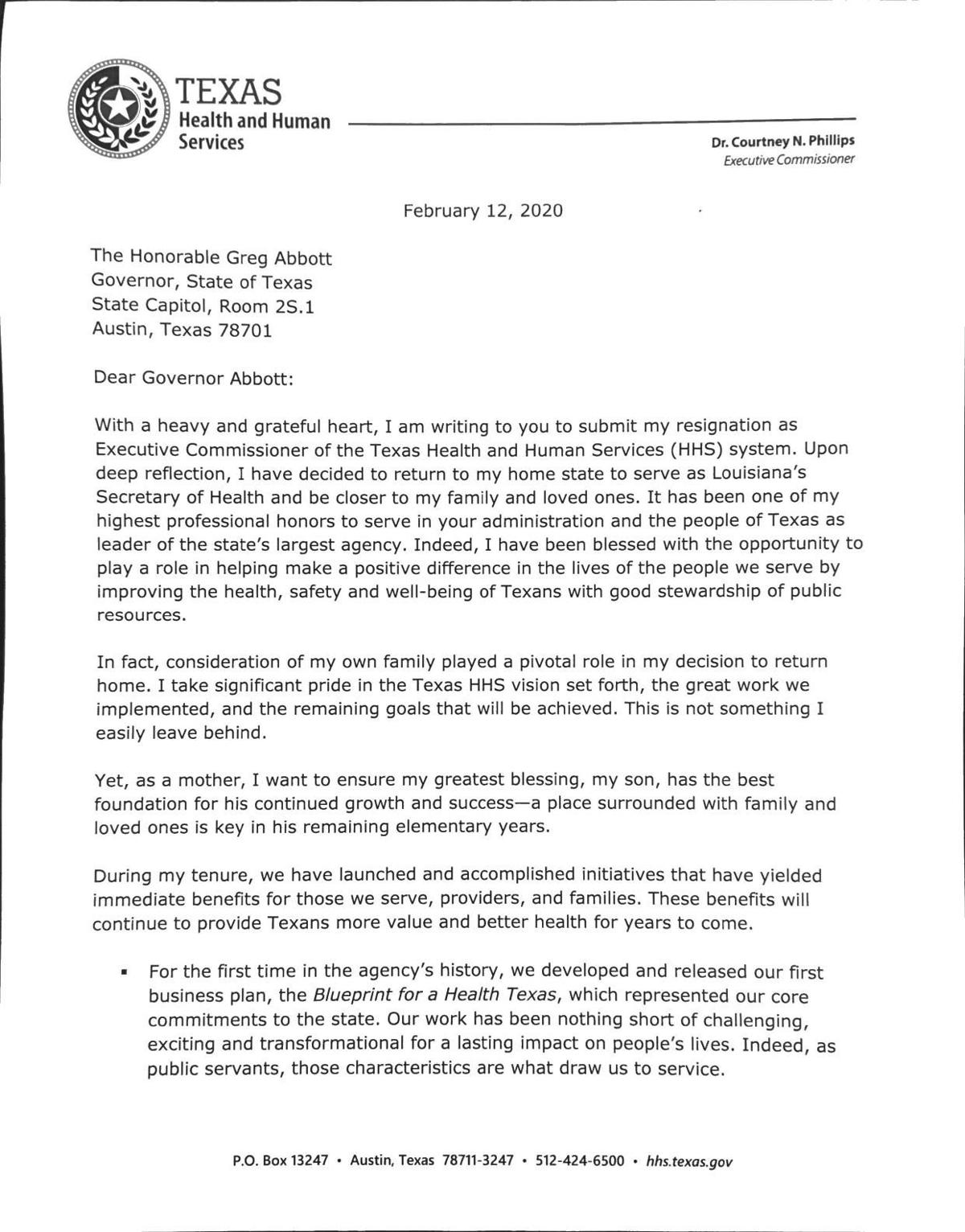 Courtney Phillips resignation letter | | theadvocate.com