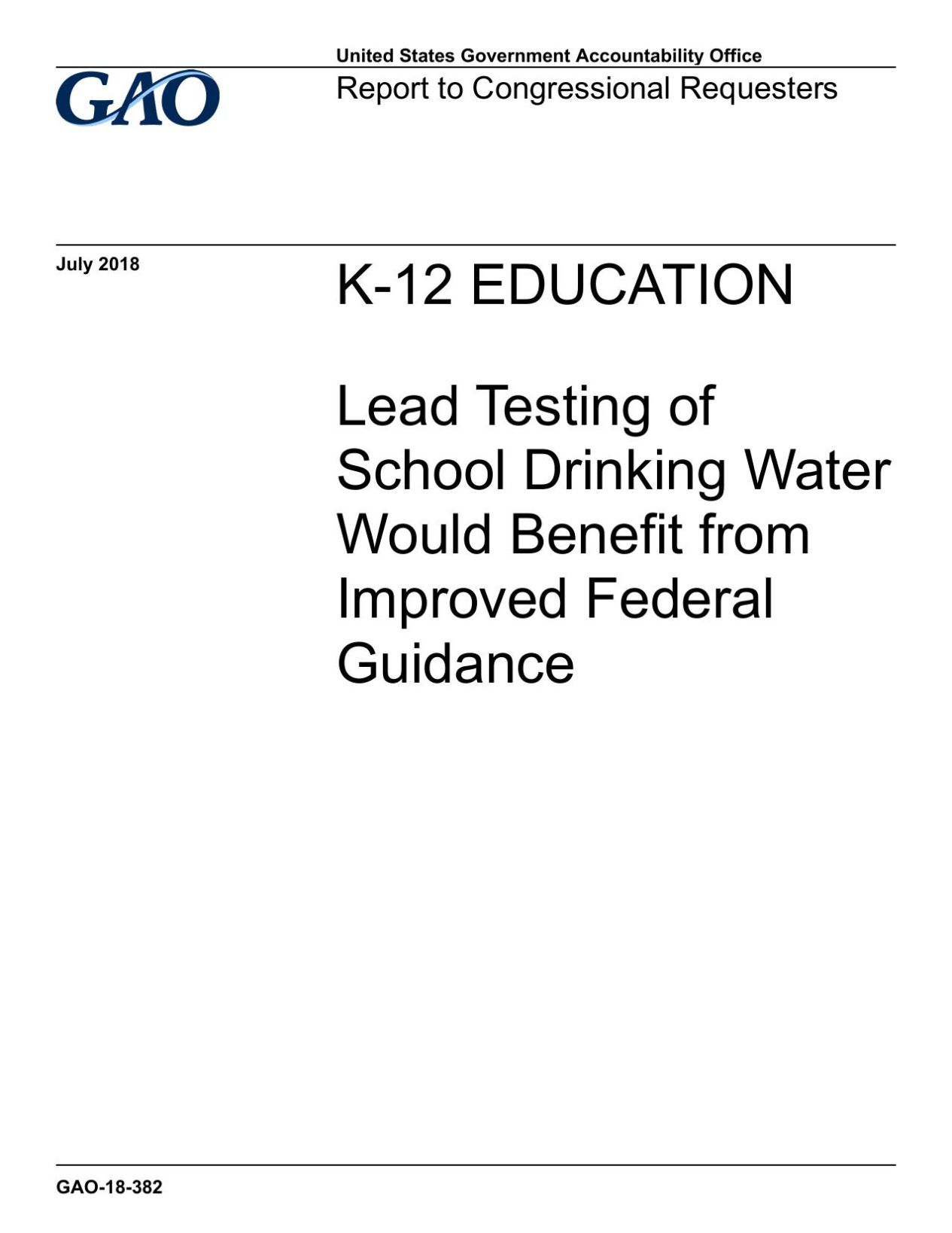 GAO Report on lead testing of school drinking water