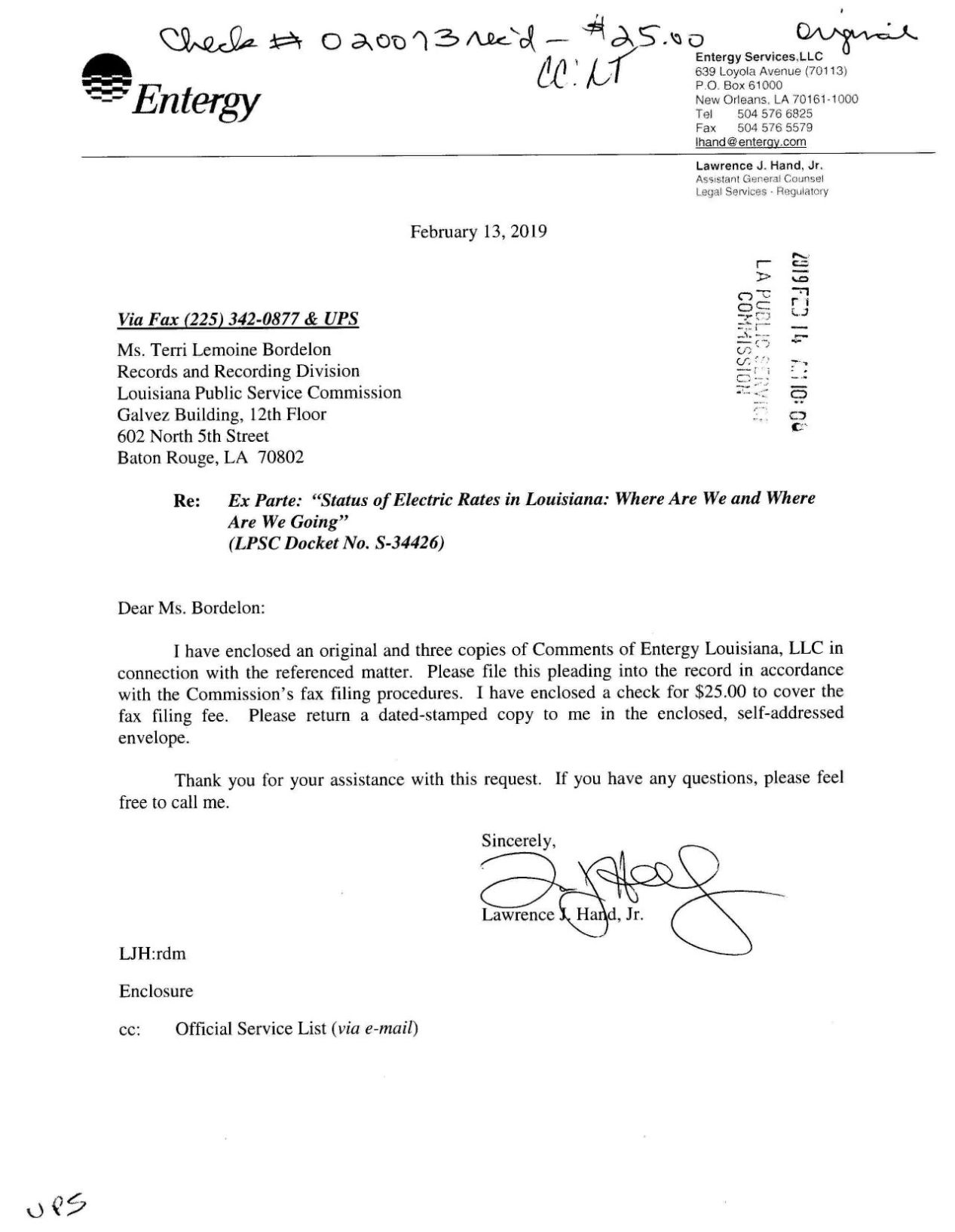 Entergy comments on electric rates