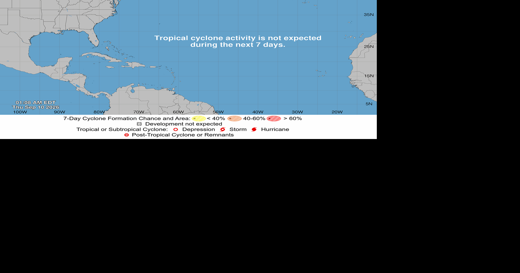 The Atlantic has yet to see a hurricane in 2026. That's a new 60-year record. Sep 11, 2026 1 min ago 2 min to read