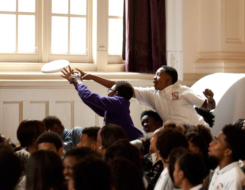 Photos: Life Is Good co-founder John Jacobs, 'Trombone Shorty" hit all of the right notes with instrument donations at Warren Easton High School _lowres
