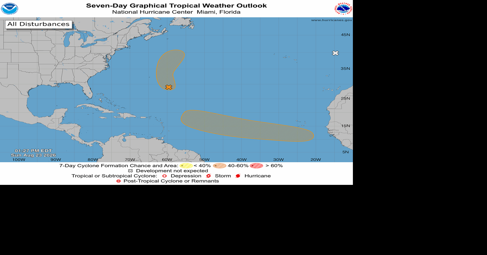Hurricane forecasters track two Atlantic disturbances that could develop this week Aug 23, 2026 11 mins ago 1 min to read