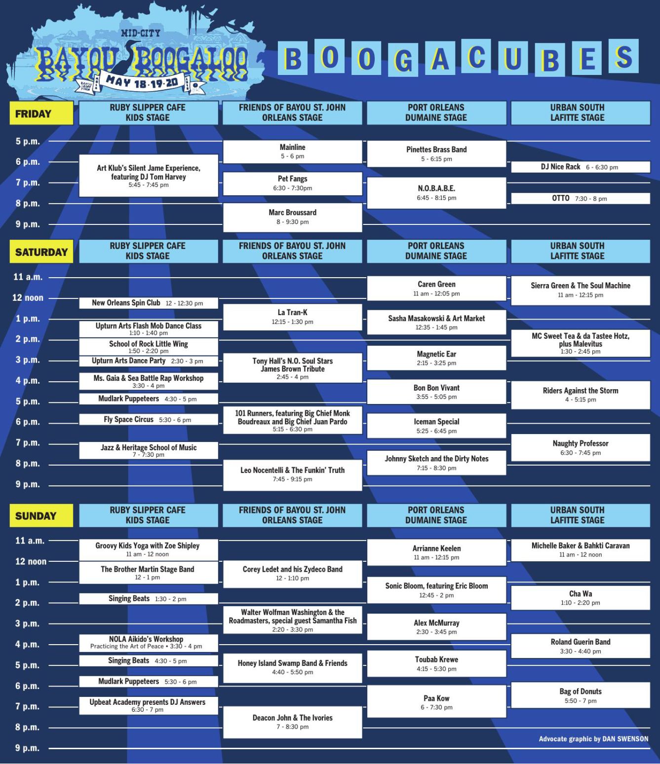 Boogacubes Check out the Bayou Boogaloo music and arts festival schedule Arts