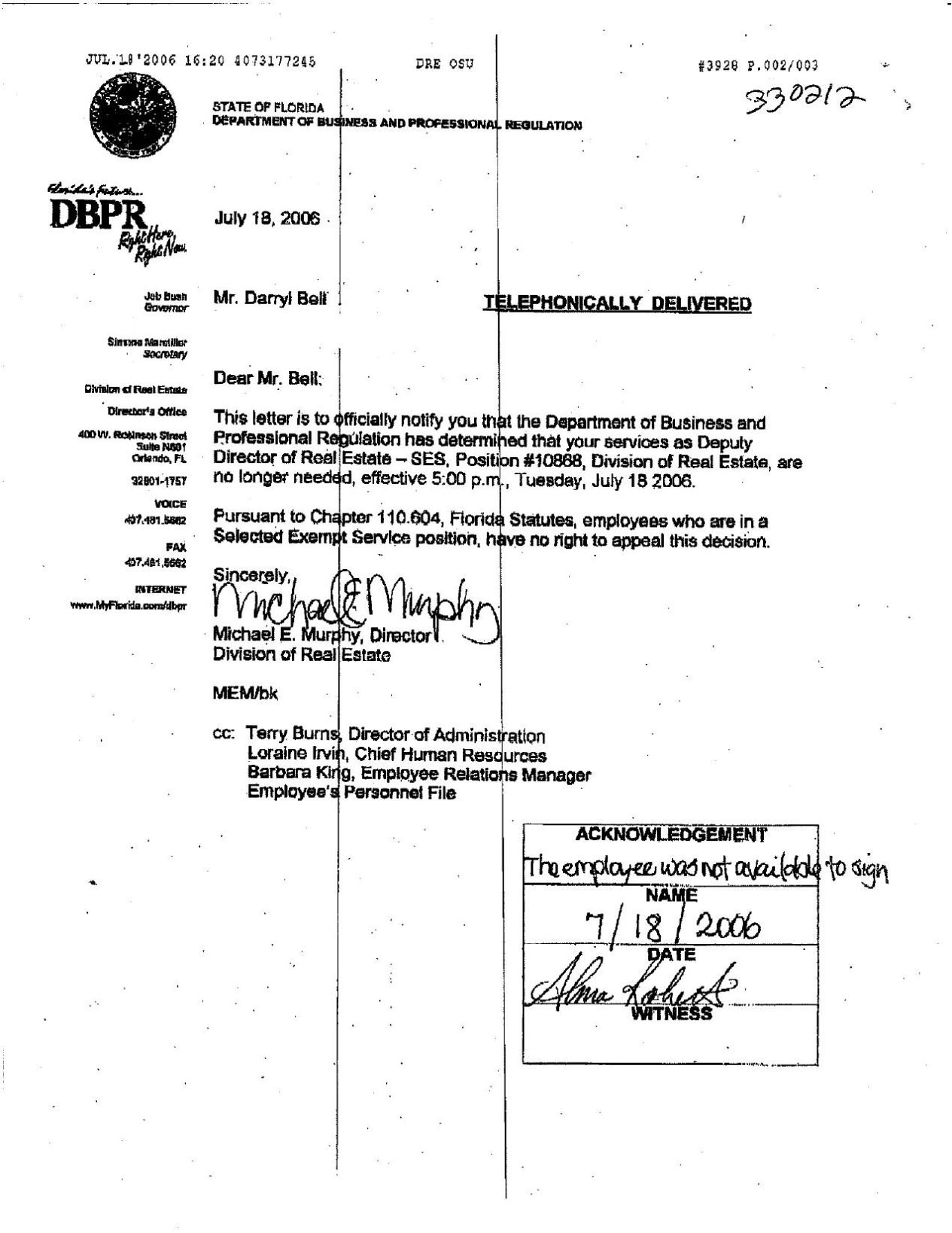 Troy Bell real estate termination letter