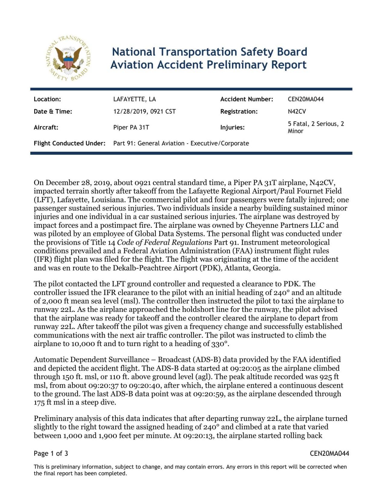 Initial NTSB Report Details Final Moments Before Fatal Dec. 28 Crash ...