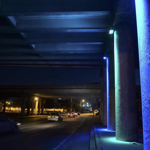 Company demonstrates lighting under downtown Baton Rouge overpass