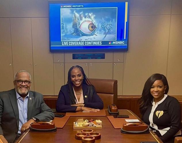 Texas Rep. Jasmine Crocket with La. Rep. Troy Carter, Virgin Islands Rep. Stacey Plaskett