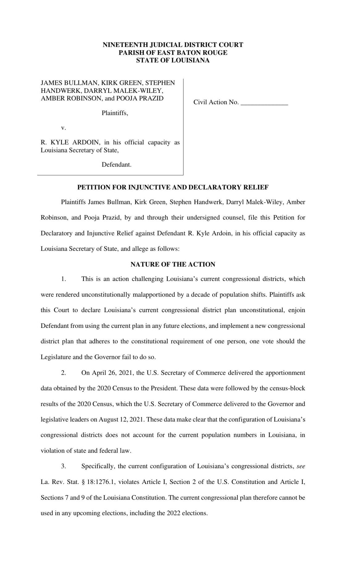 19th JDC lawsuit on redistricting