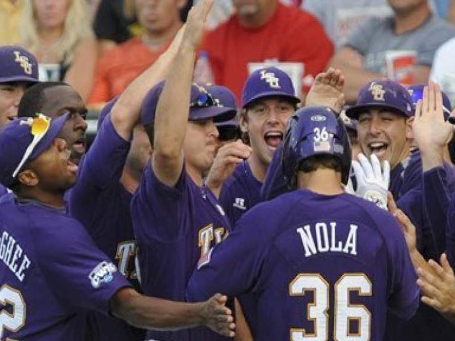 June 24, 2009 - Omaha, NE, U.S - 24 June 2009: LSU's Austin Nola #36  doubled in the 8th during the final game of the 2009 College World Series  at Rosenblatt Stadium