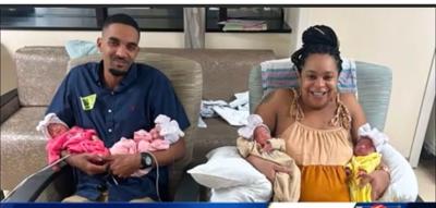 Slidell's Peyton Larry Sr. and Farrah Larry hold quadruplets