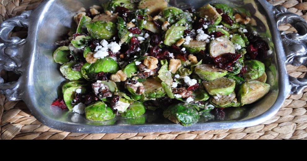 Roasted Brussels Sprouts with Goat Cheese, Cranberries and Toasted