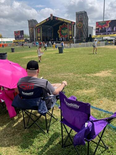 Sutton's purple chair shortly after 11 a.m.