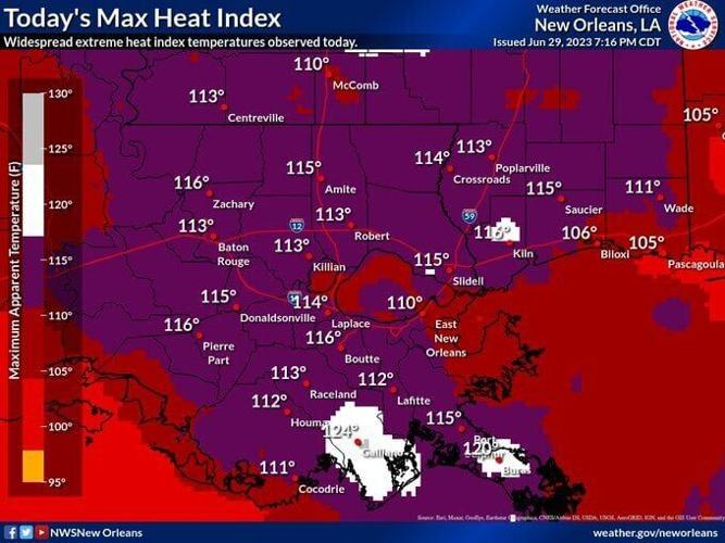 Heat index temperatures soared in south Louisiana yesterday Weather