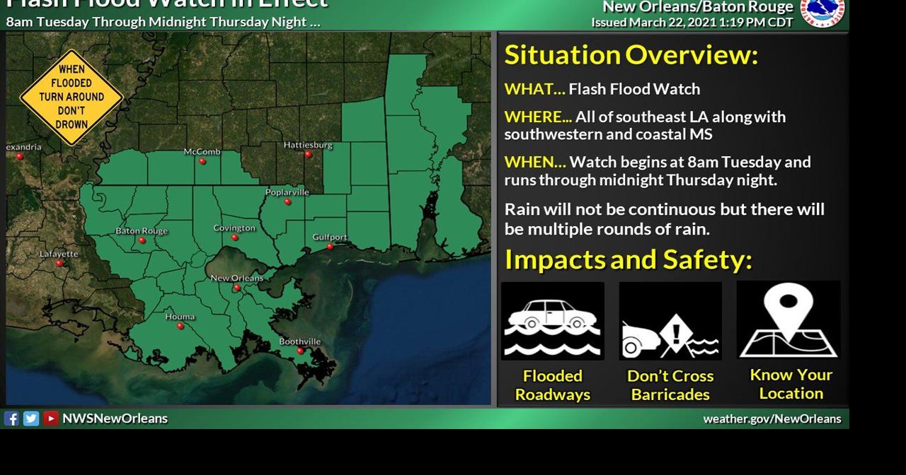 Flash flood watch up for Southeastern Louisiana; heavy rains set to hit ...