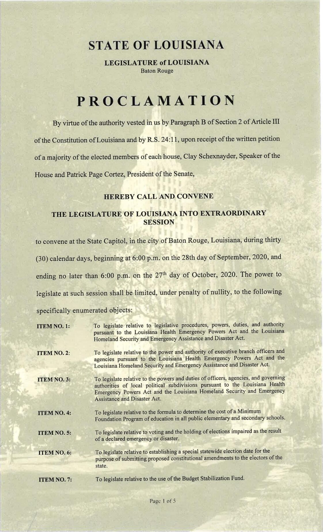 Proclamation Extra Proclamation for 2nd Extraordinary Session | | theadvocate.com