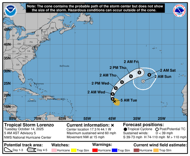 Tropical Storm Lorenzo to weaken as it makes loop at sea | Hurricane ...