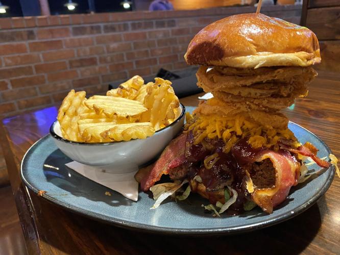 Hickory burger, beef and bean nachos and tater skins Best things we