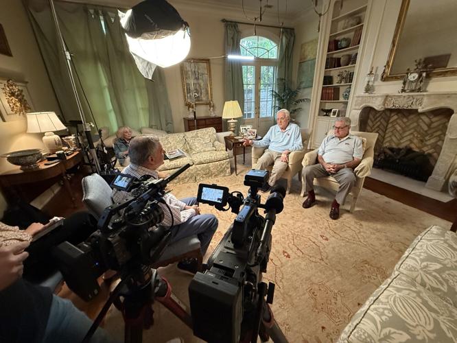 1. Ole Miss players from 1959, Robert Khayat and Jake Gibbs being interviewed by Jay Dardenne