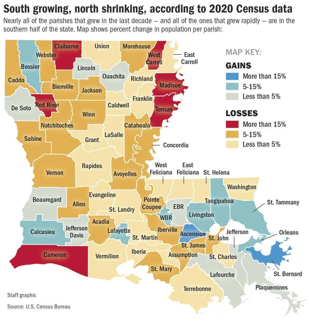 Baton Rouge, suburbs grow in population while rural parishes decline