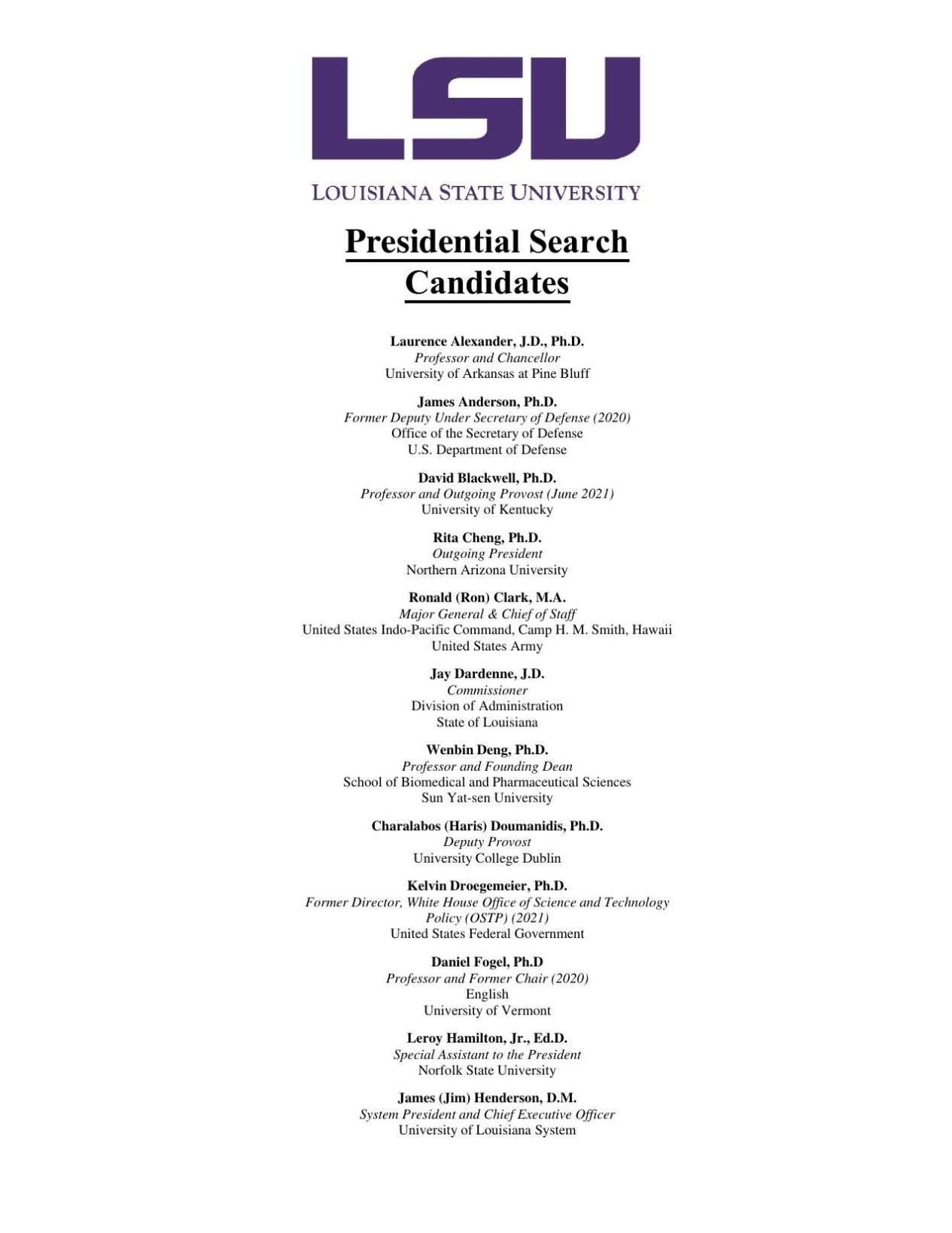 LSU Search List | | Theadvocate.com