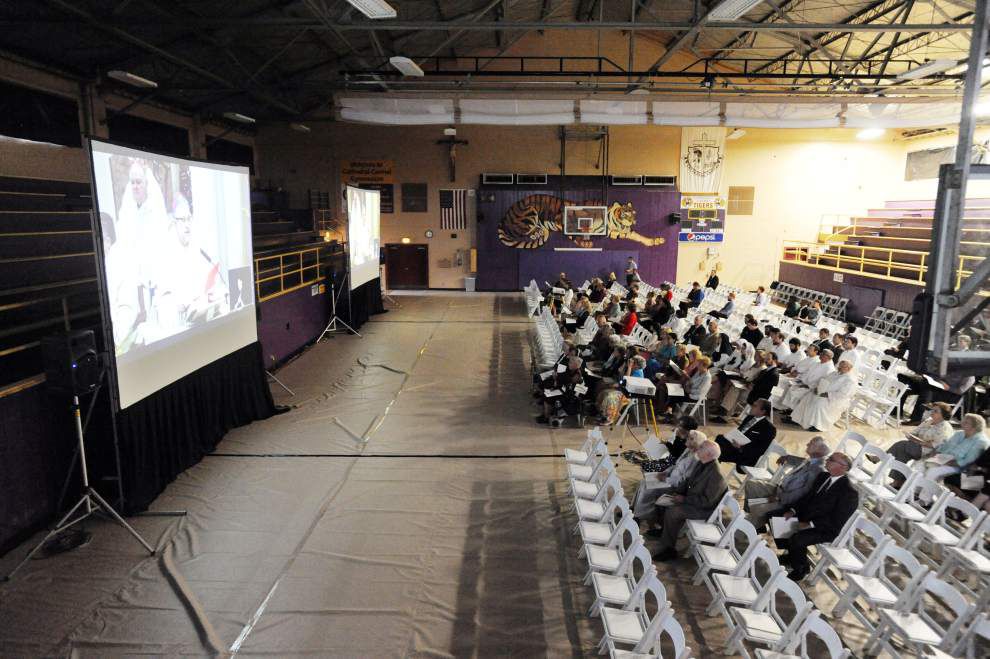 Hundreds crowd cathedral, nearby school, as John Deshotel installed as new Diocese of Lafayette bishop _lowres