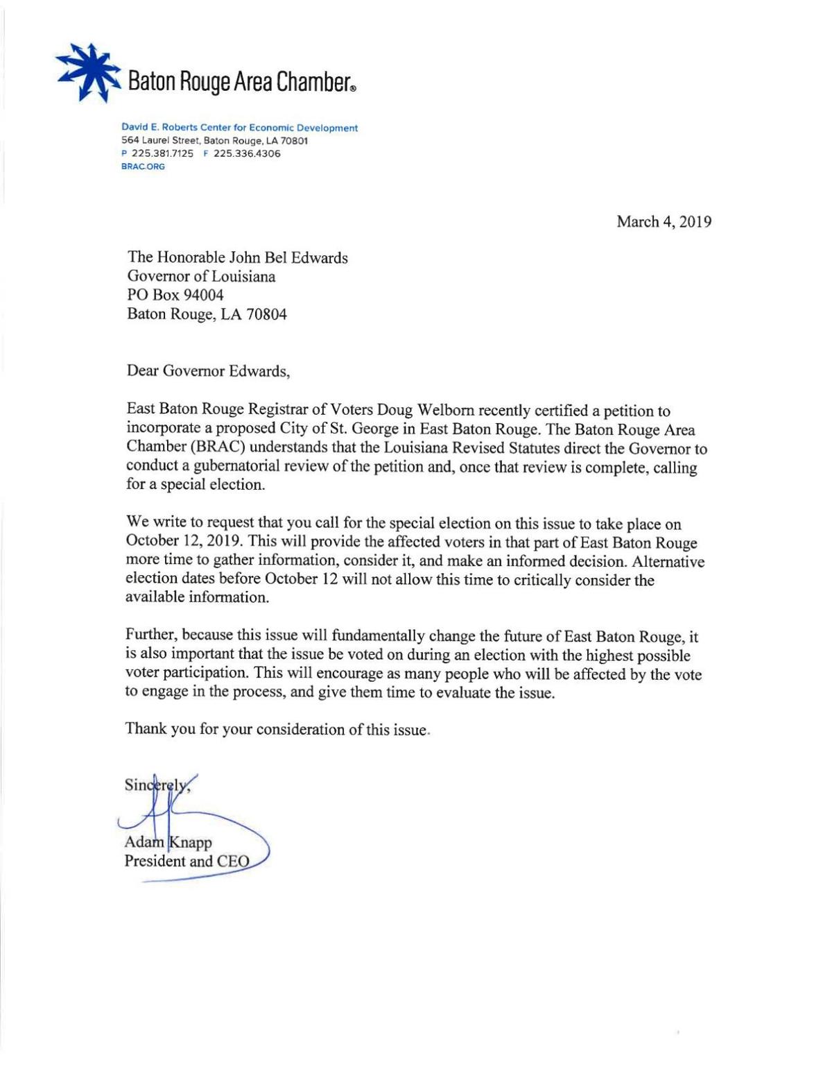 Brac Letter On St George Theadvocate Com