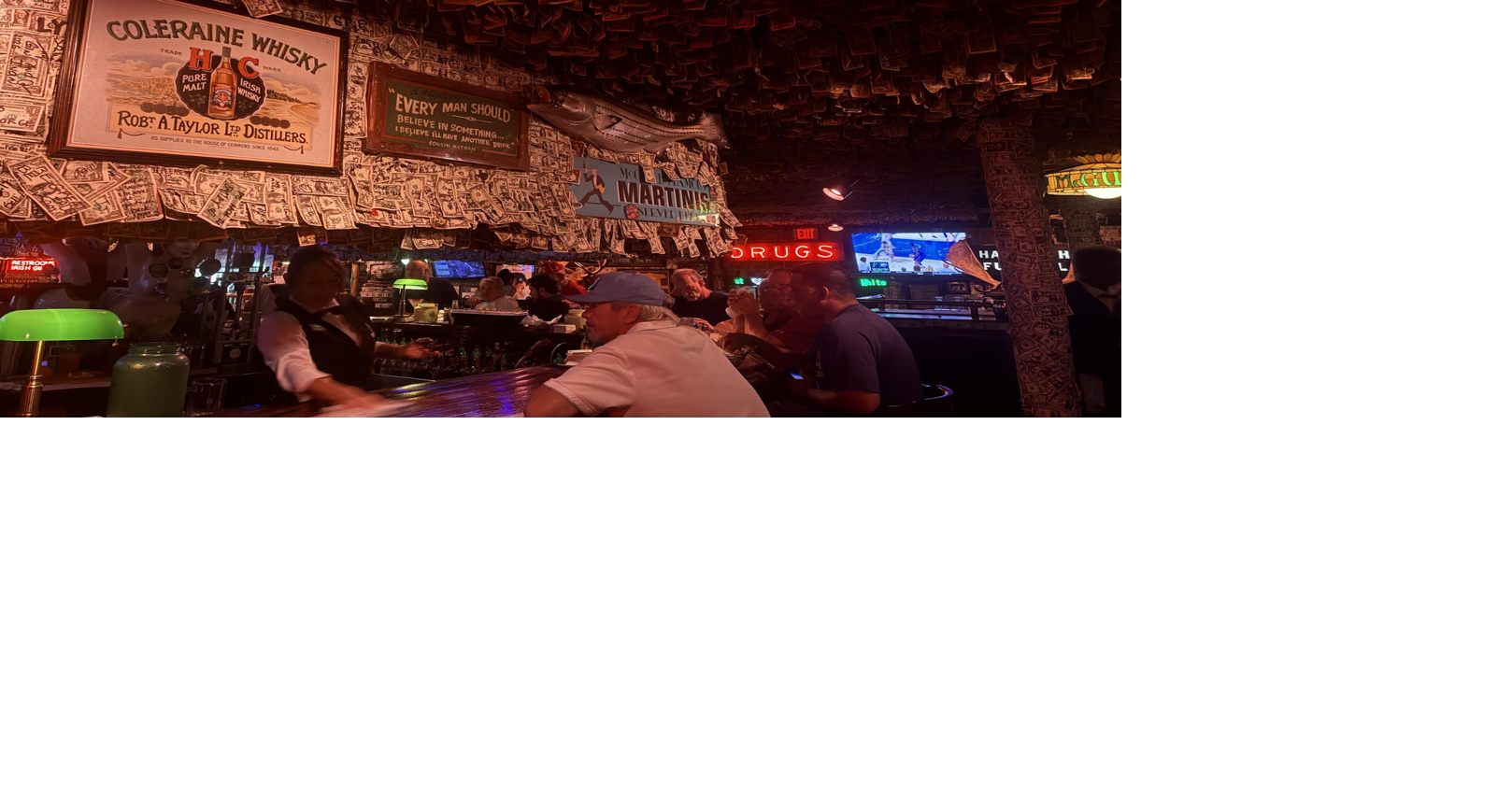 This popular family-owned restaurant brought Irish pubs to the Gulf Coast, dollar bills and all