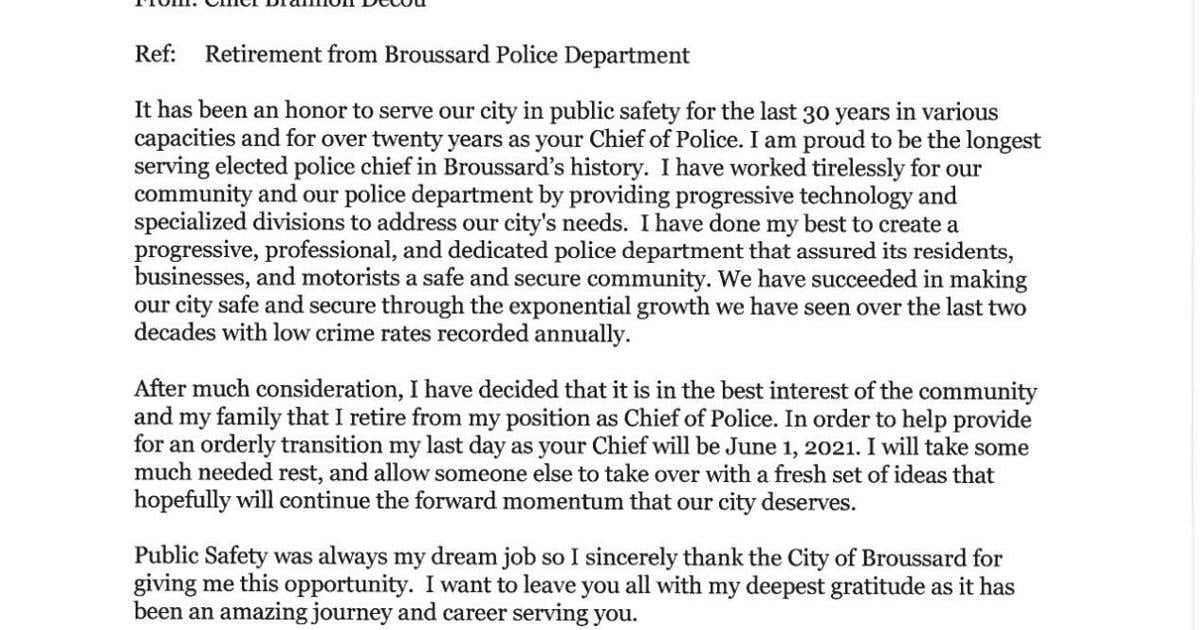 Broussard police chief retirement letter | | theadvocate.com