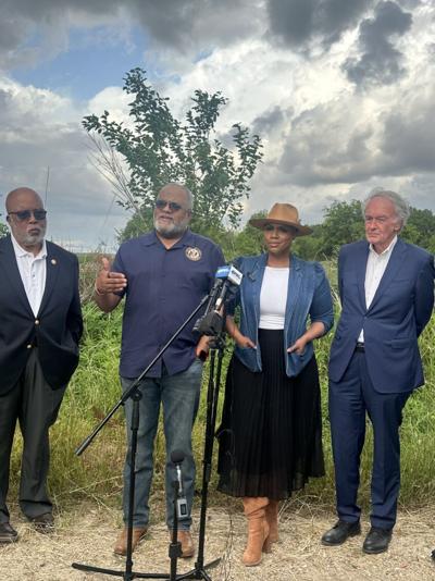 Troy Carter outside ICE facility in Basile