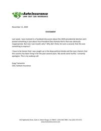 Greg Tremontin  apology statement