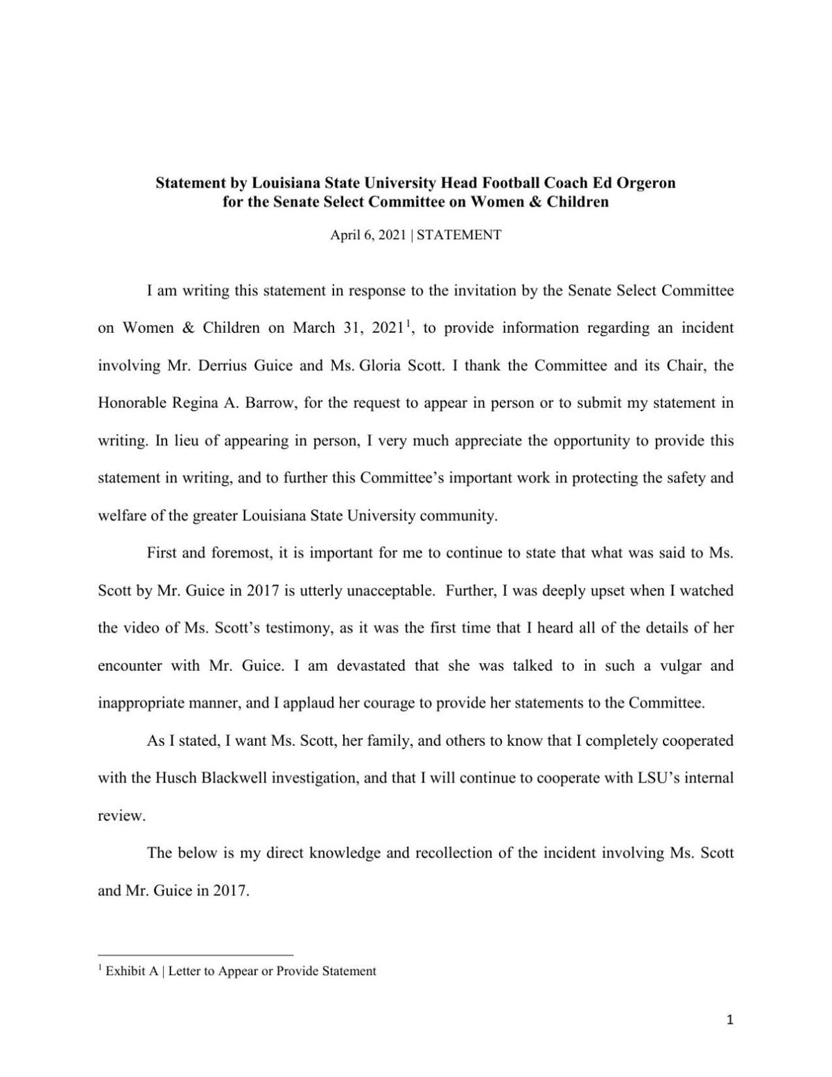 Read The Letter Ed Orgeron Sent As Testimony For Hearing On Lsu S Sexual Misconduct Mishandling Lsu Theadvocate Com