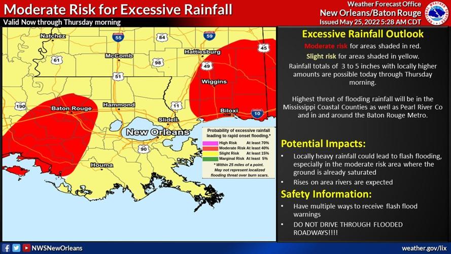 Baton Rouge area at moderate risk of excessive rainfall; flash flood