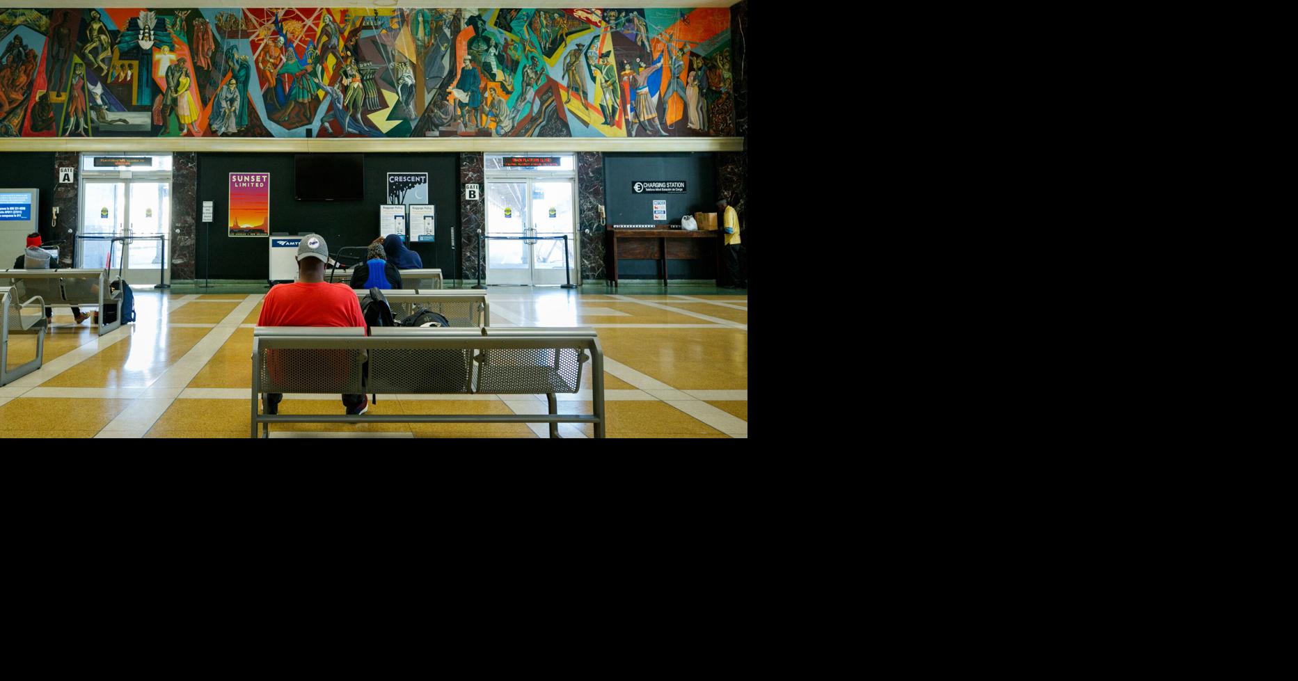 Historic murals in New Orleans' Union Passenger Terminal are the work of a Louisiana artist