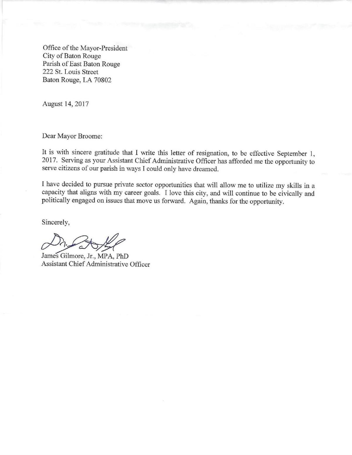 James Gilmore resignation letter
