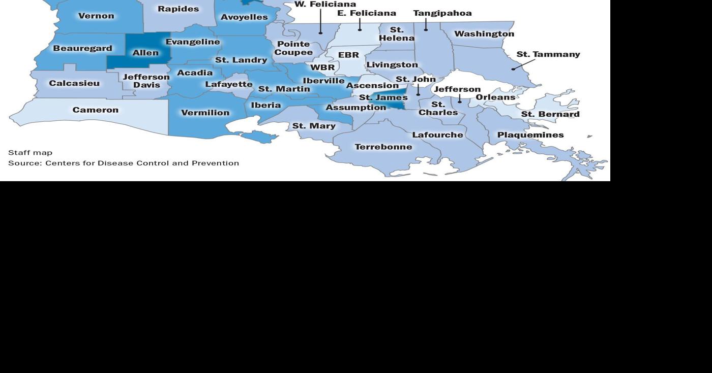 Colon cancer rate in Louisiana is nearly 50% higher than national average. See parish data.