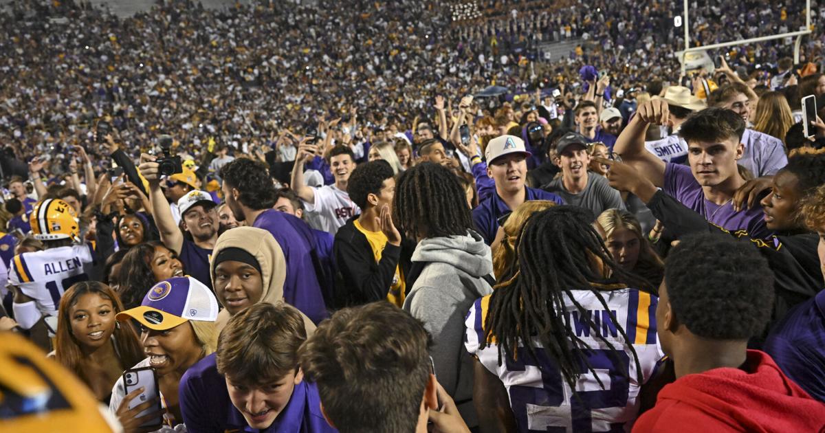 Photos: Fans rush the field as LSU takes down Alabama 32-31 in overtime ...