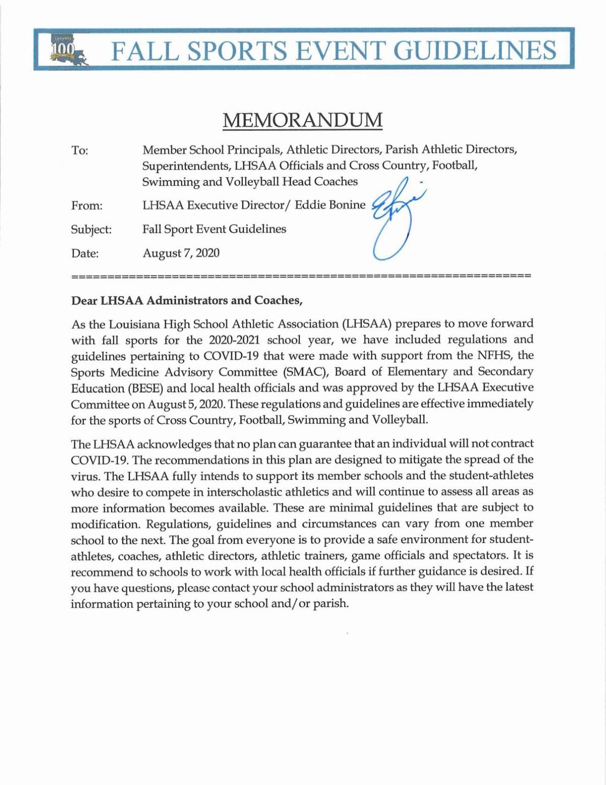 Lhsaa Fall Sports Covid 19 Event Guidelines Theadvocate Com
