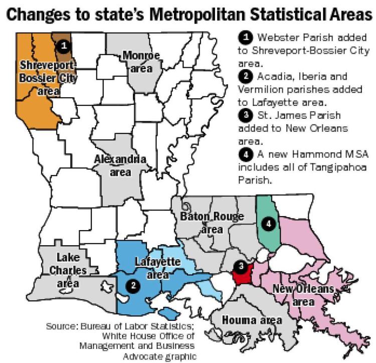 Lafayette, Orleans metros adding parishes; Hammond a metro area