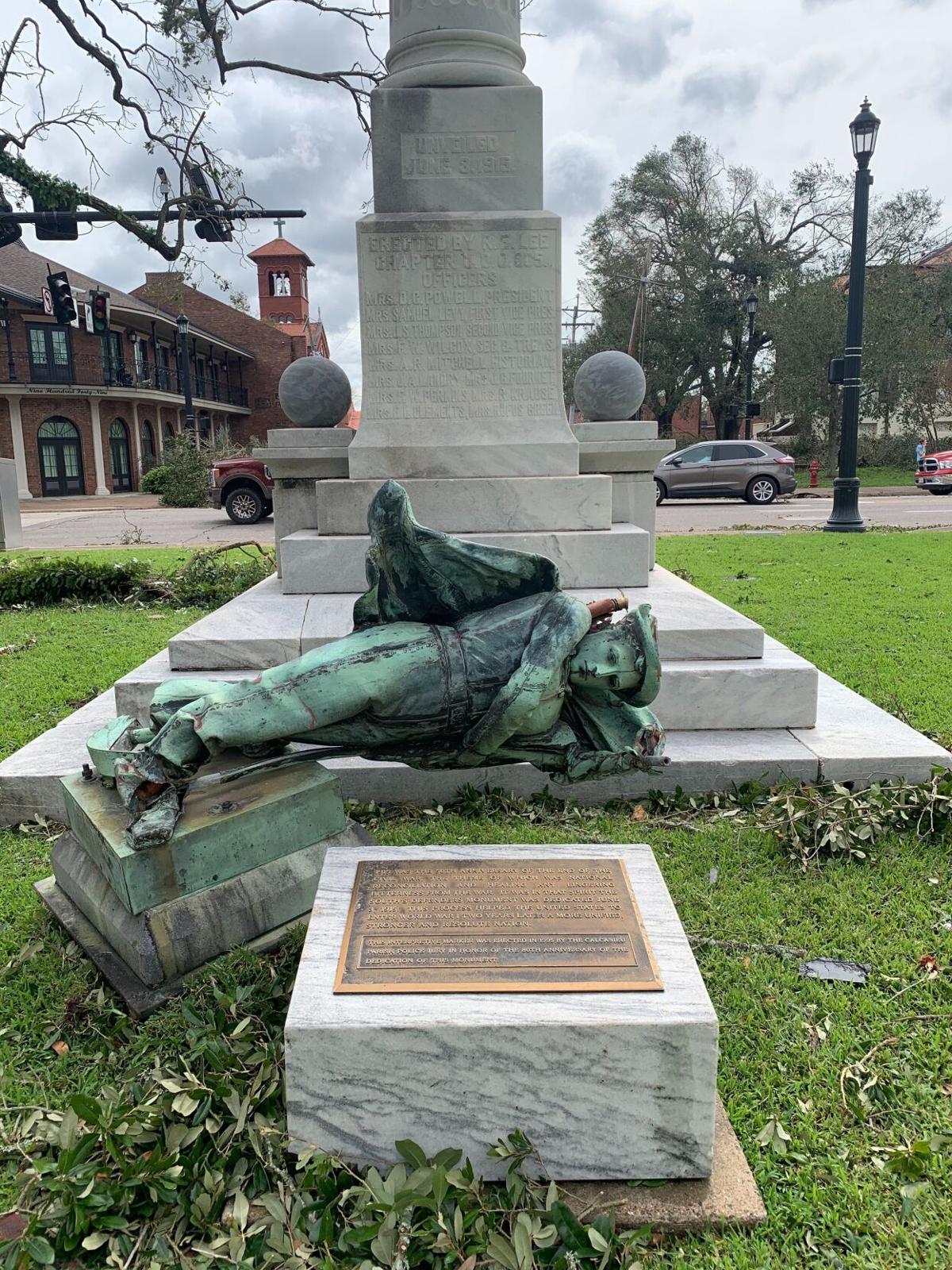 Hurricane Laura topples Confederate monument in Lake Charles weeks