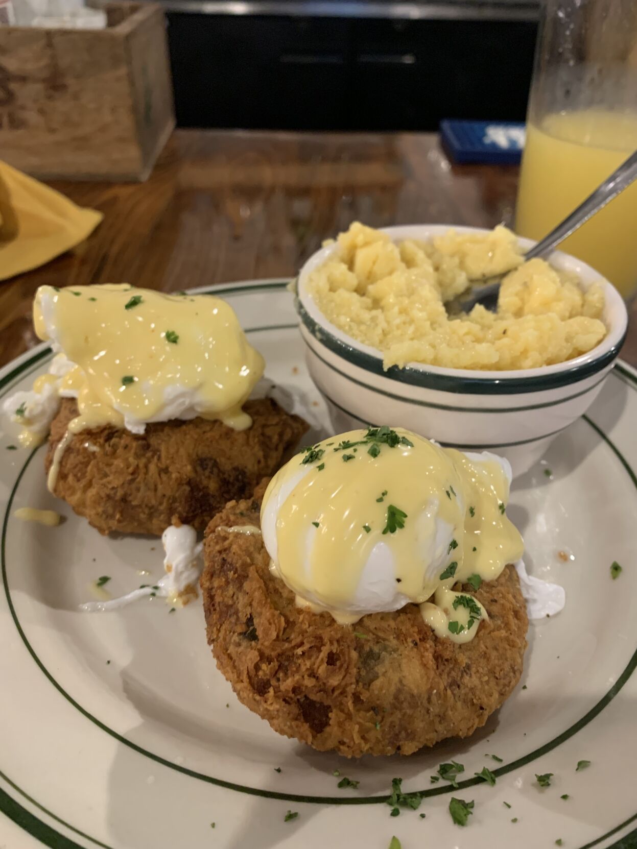 Crawfish cakes with poached eggs, pumpkin cookies and BLT sandwich ...