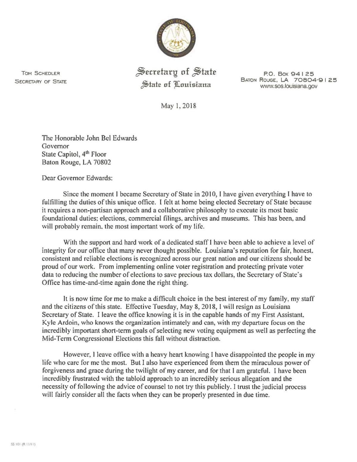 PDF: Read Secretary of State Tom Schedler's resignation ...